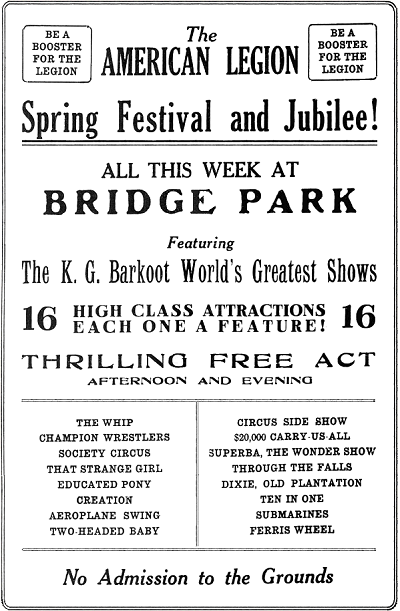 barkoot carnival advertisement from june, 1922