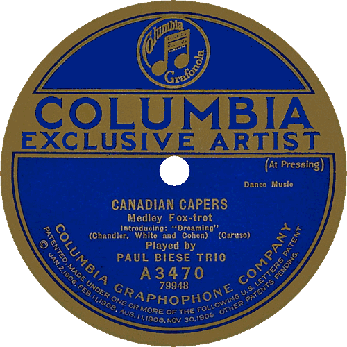 paul biese trio record of canadian capers on columbia cover