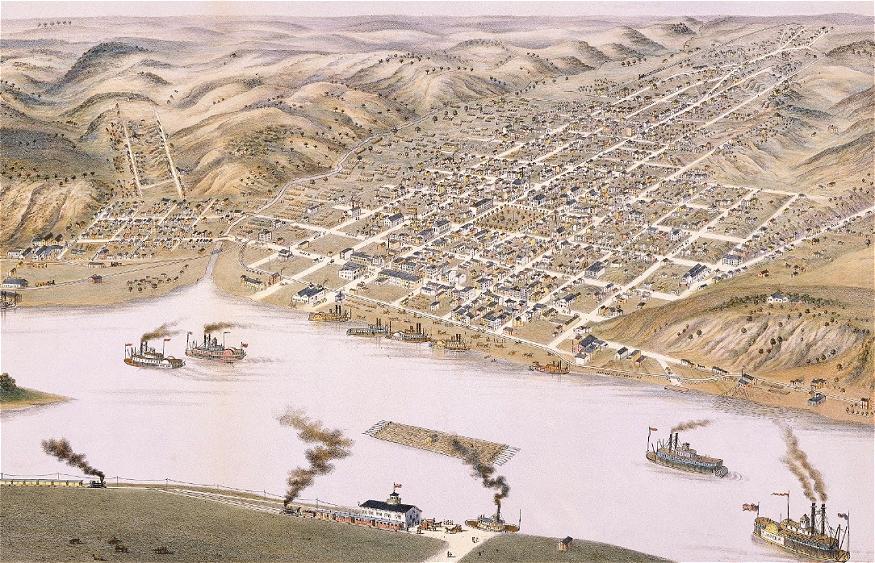 aerial view of hannibal, missouri, in the 1890s